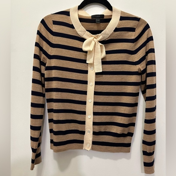 J.Crew Jackie Tie-Neck Cardigan Stripe Bow Sweater Sz SM - Picture 4 of 10